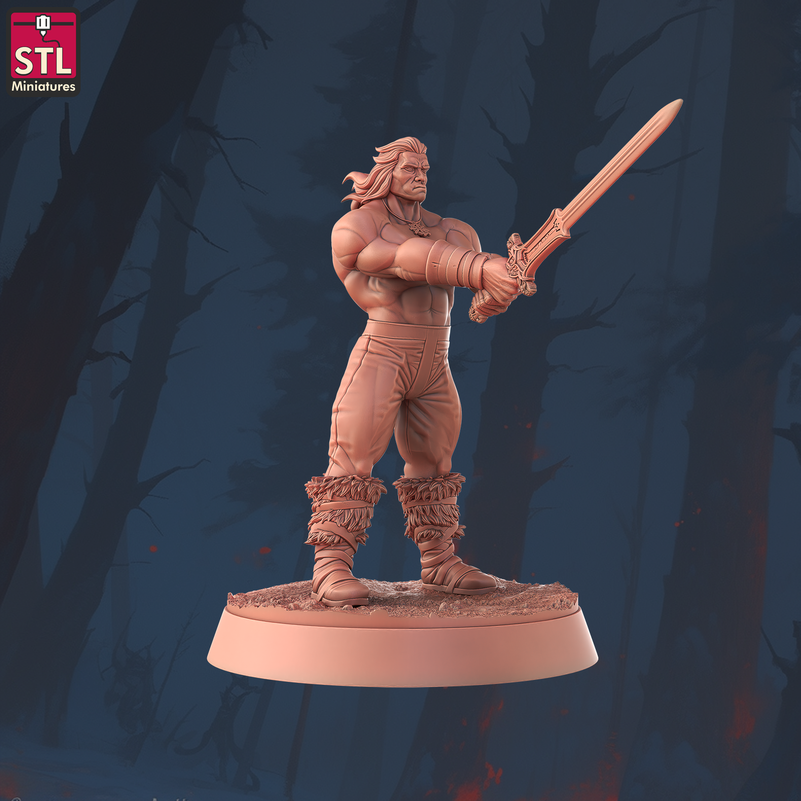 Conan Shirtless holding Sword Straight out with Both Hands