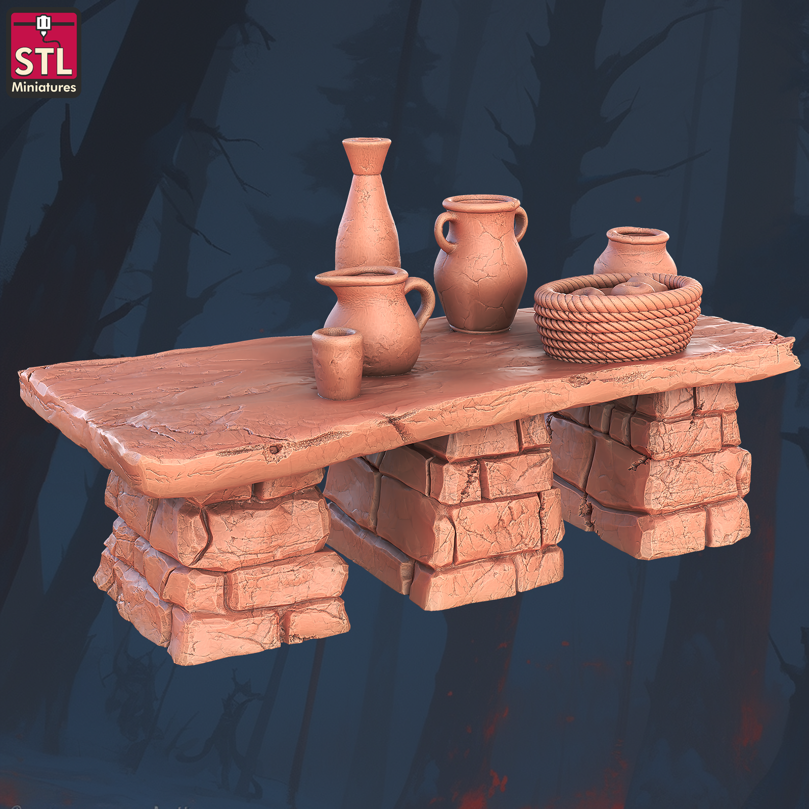 Simple Table with Water Vases and Basket of Bread