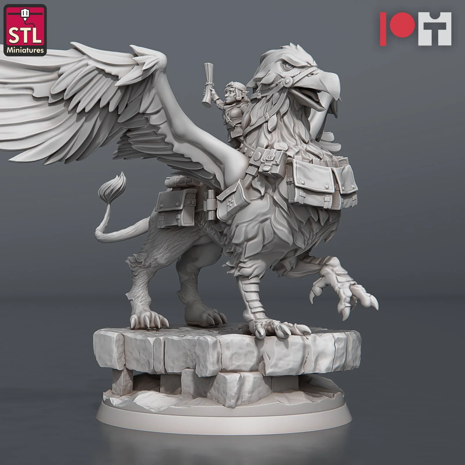 Large Griffon with Mail Delivery Driver Riding