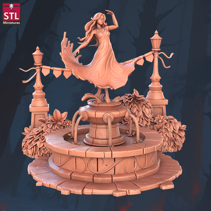 Large Fountain with Dancing Lady Statue on Top