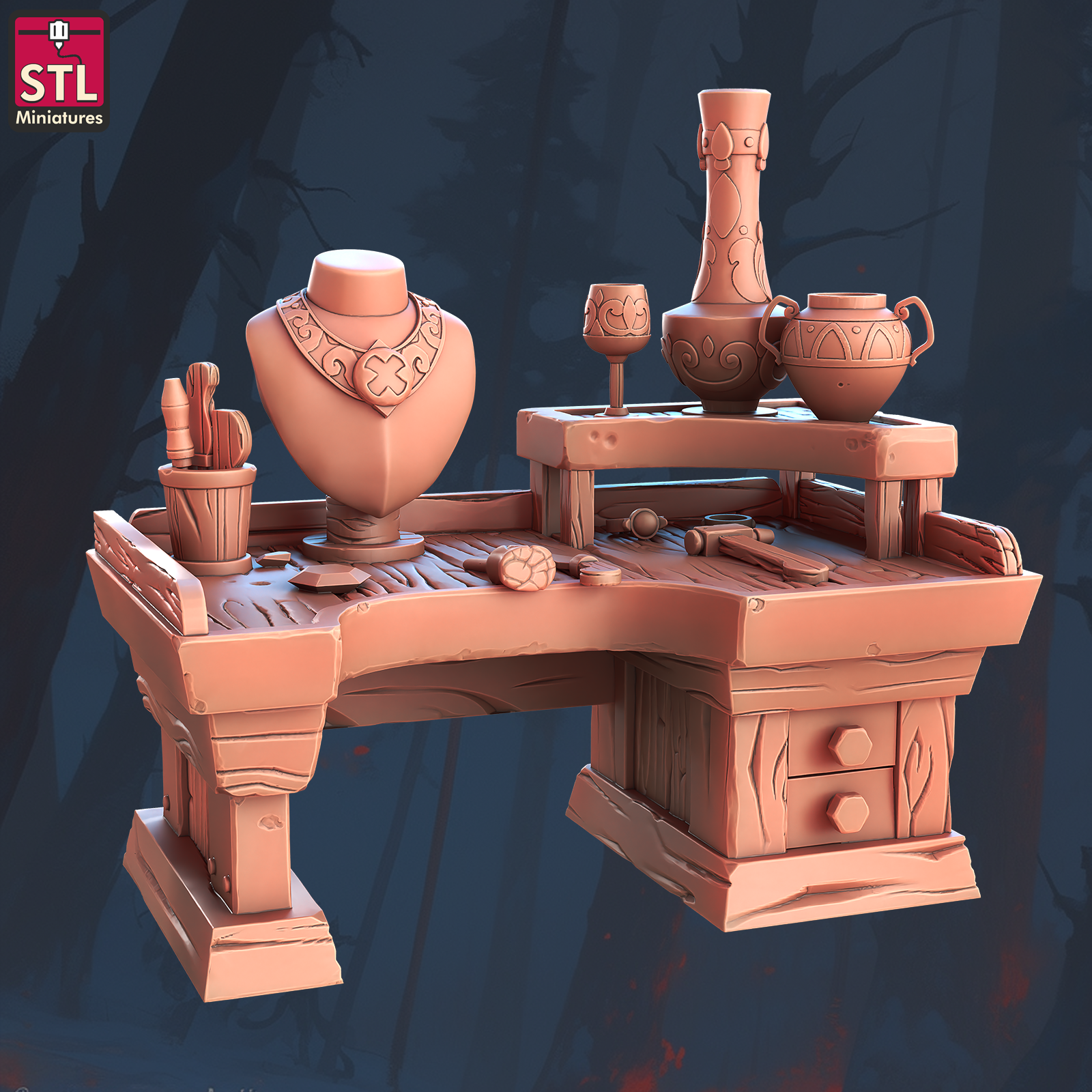 Worktable with Tools and Work-in-Progress Piece