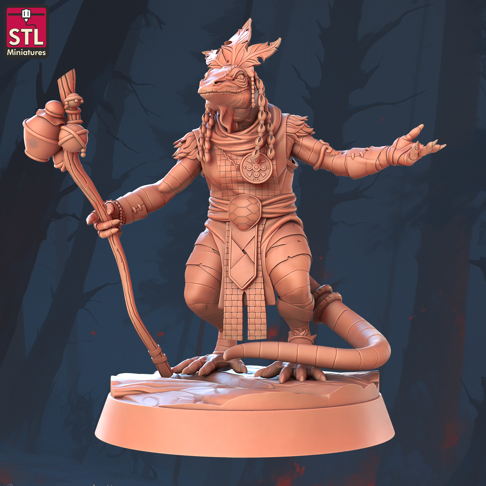 Lizardfolk with a Leaf Crown and Staff