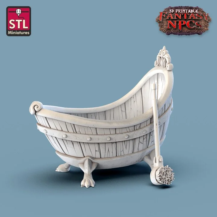 Wash tub and scrub brush on a pole