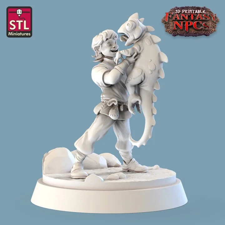 Boy Human with Large Lizard