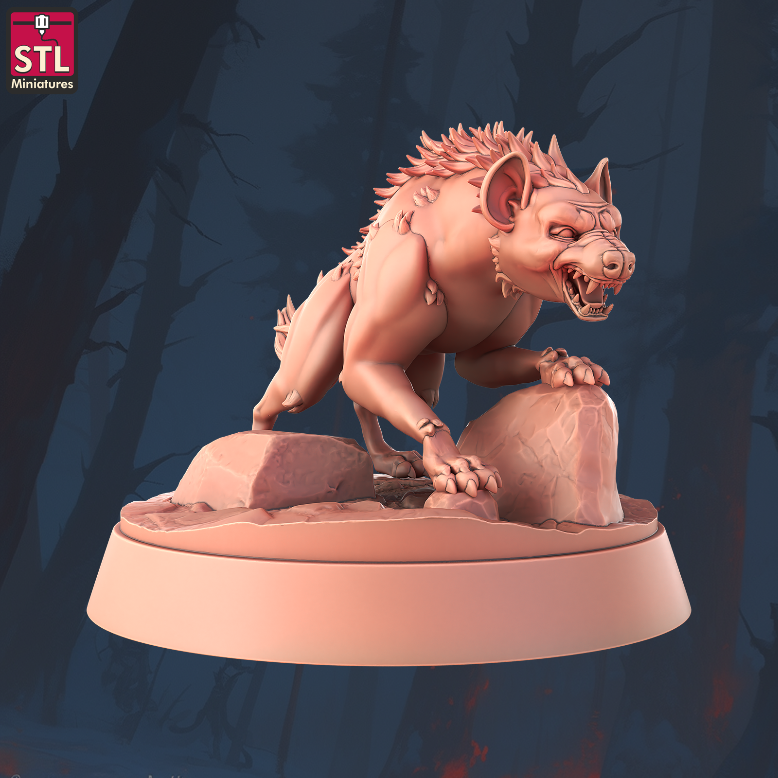 Hyena Standing on Rocks Snarling