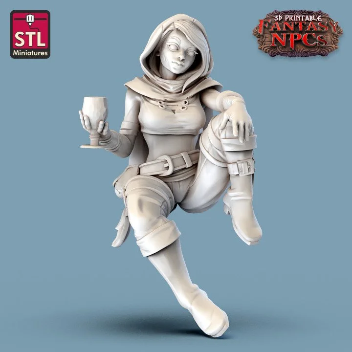 Female human patron, seated with attitude