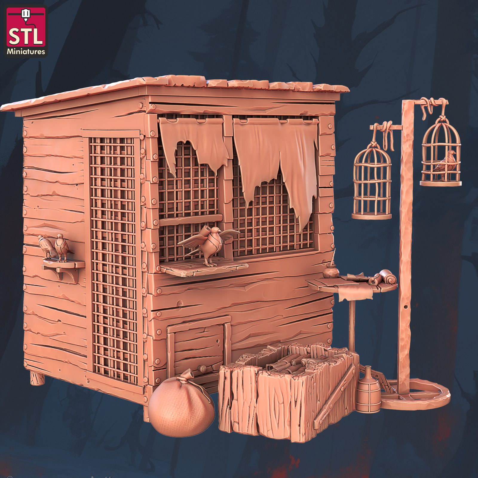 Dovecote with Cage, Letter Table, and Box of Scrolls