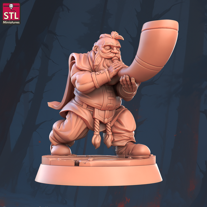 Dwarf Male Playing a Wind Instrument