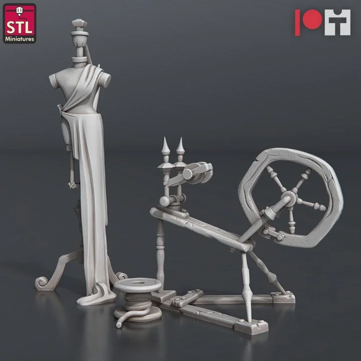 Dress form, Spinning wheel, and Thread