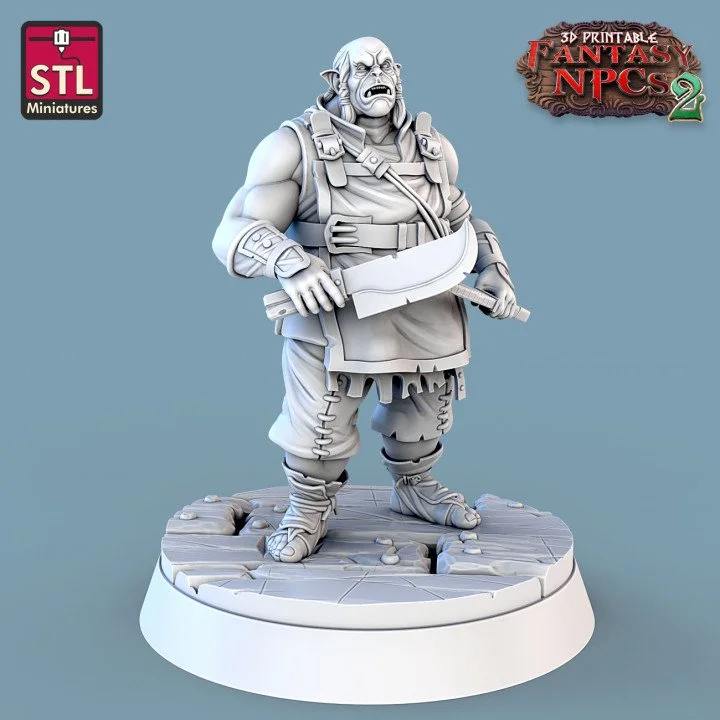 Orc Butcher with Large Knife and Knife Sharpener