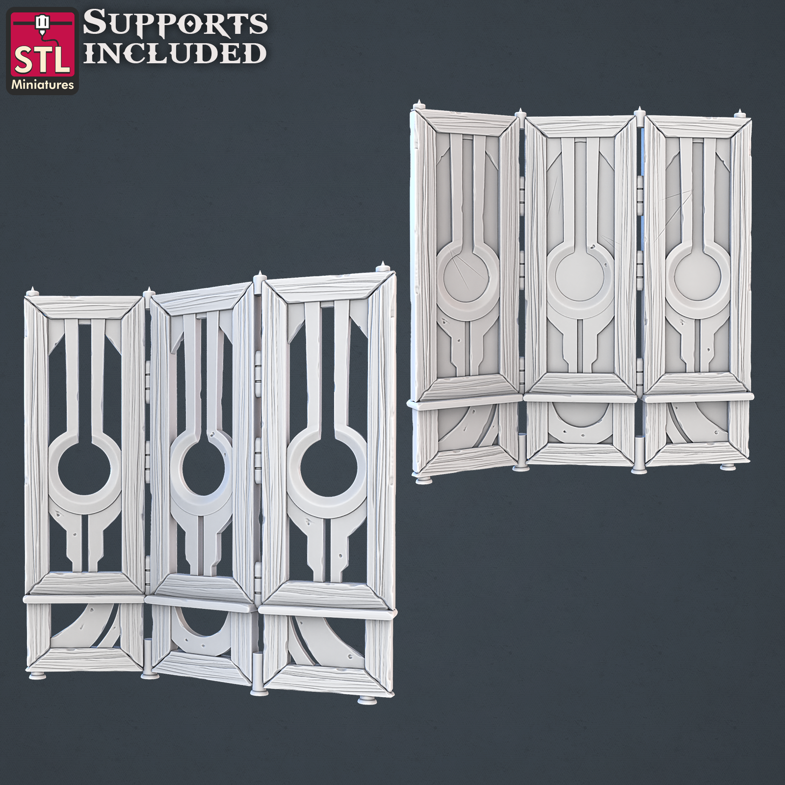 Two Tri-Fold Wooden Screens