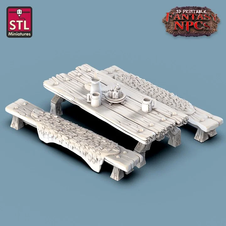 Large picnic-style table with two benches