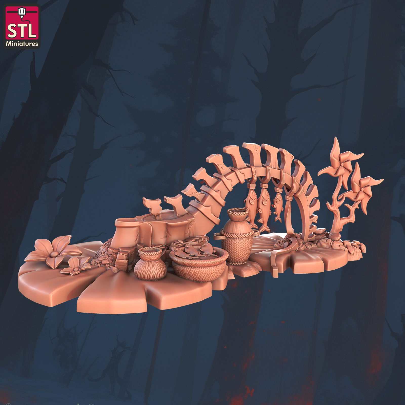 Food Pantry with Fish Drying Rack Made from a Monster's Spine