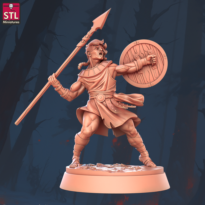 Human Male with Shield Mid Spear Throw