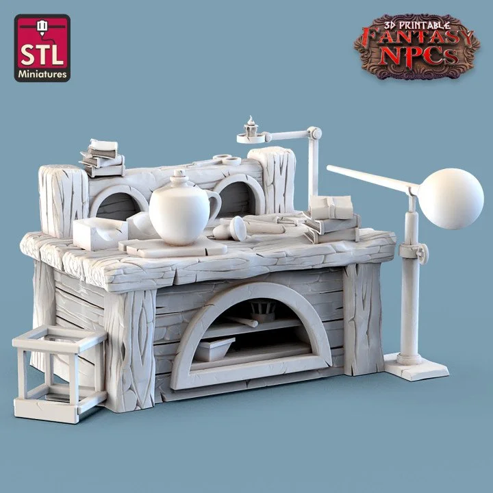 Desk with Books and Pieces in Progress