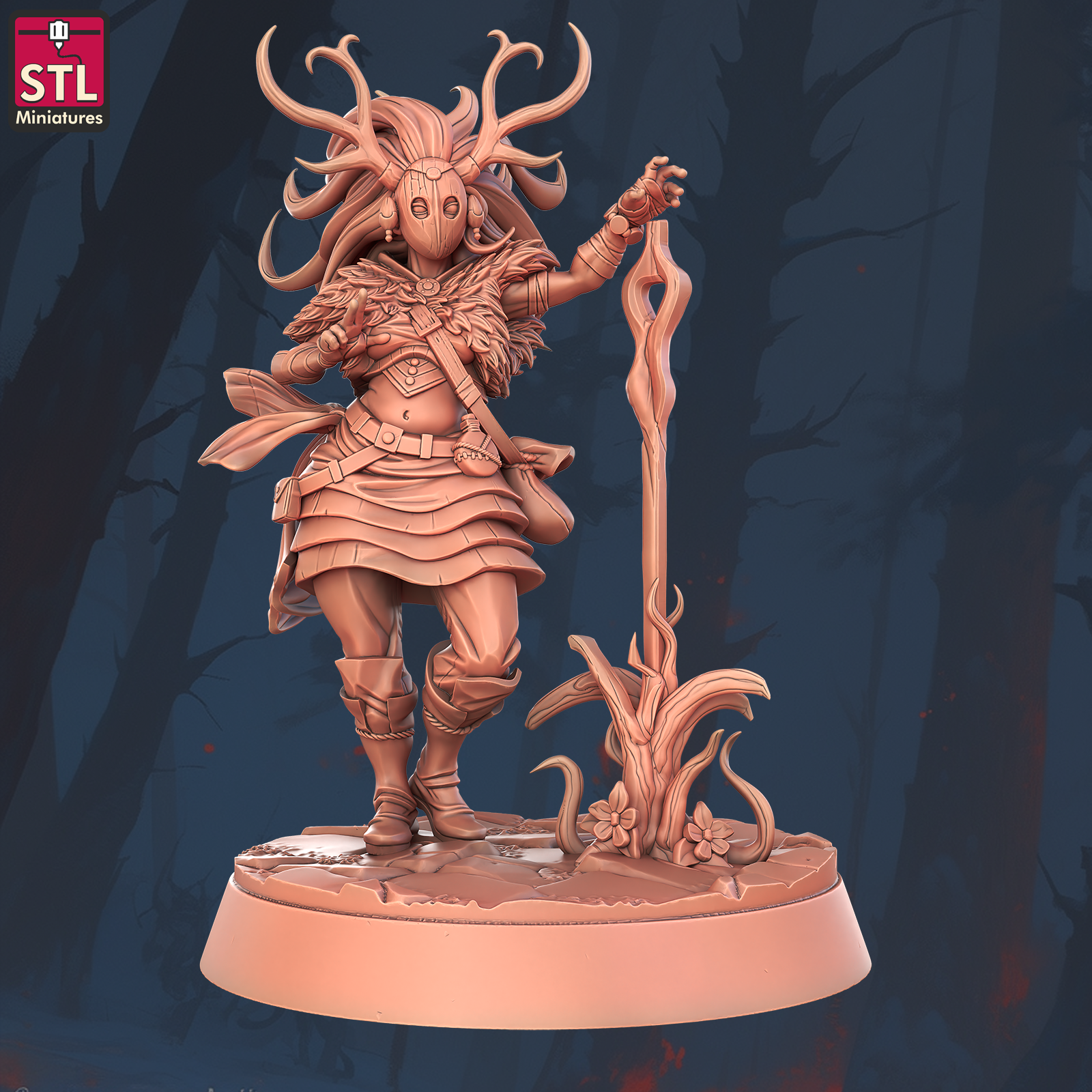 Crafter with Antlered Mask Magically Summoning a Staff