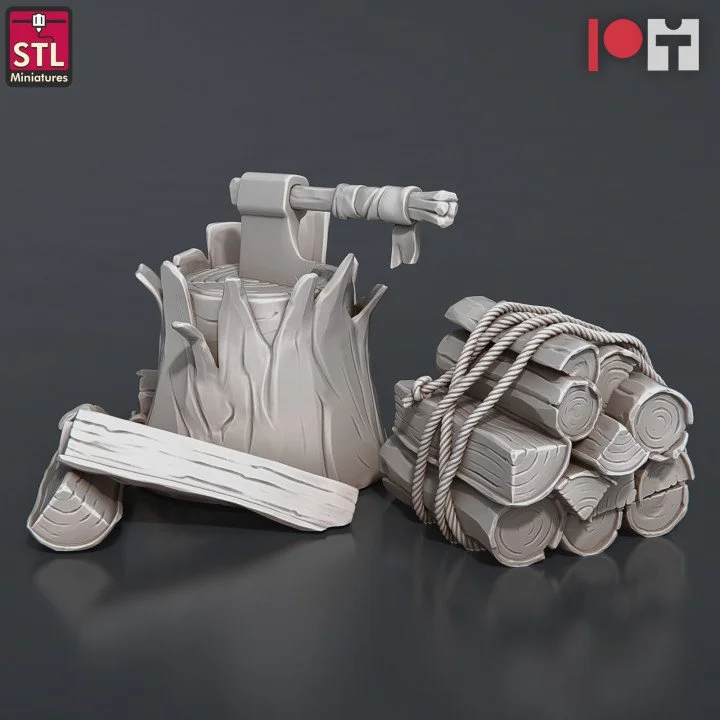 Axe-in-Stump with Chopped Wood