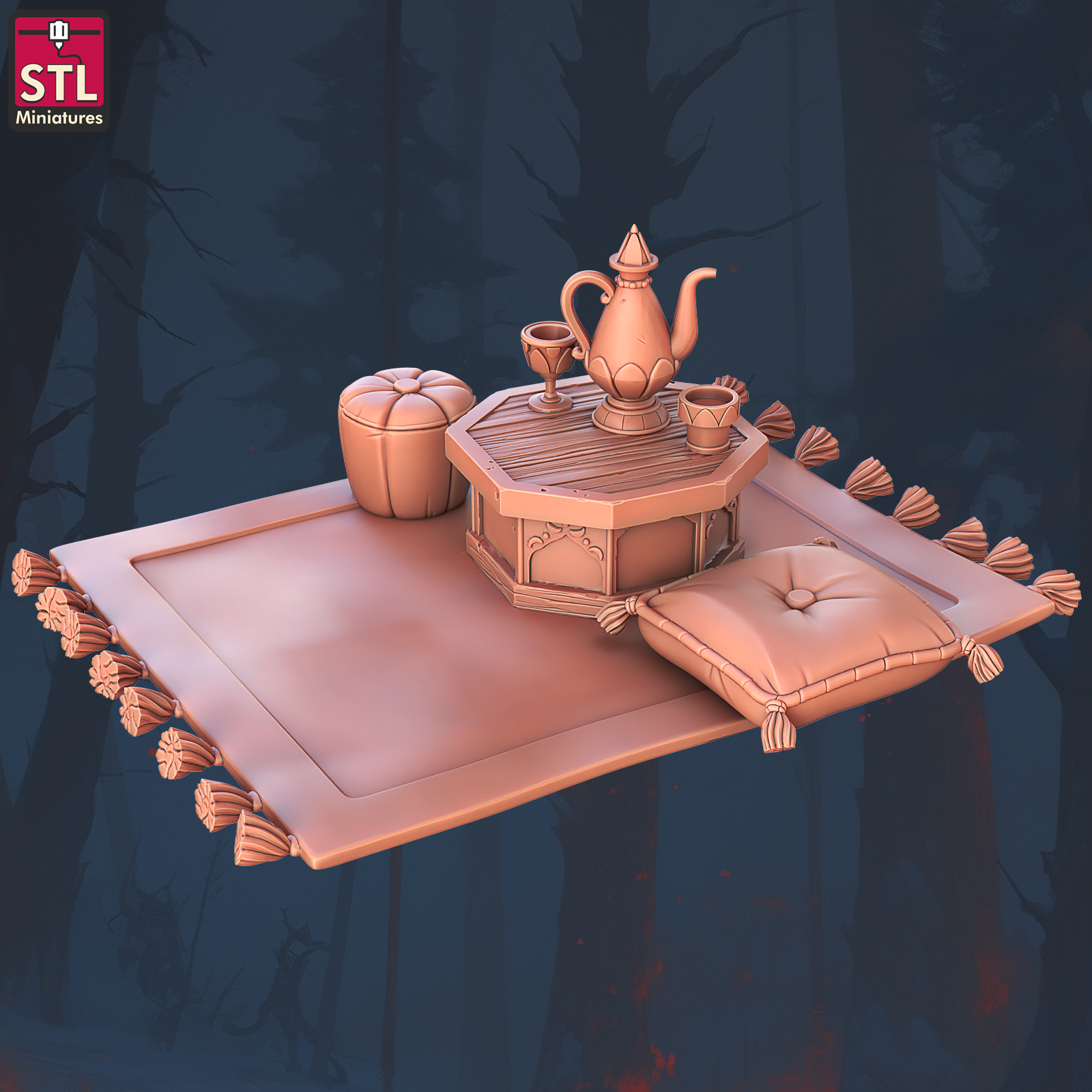 Mini Tea Table with Cushions on Carpet