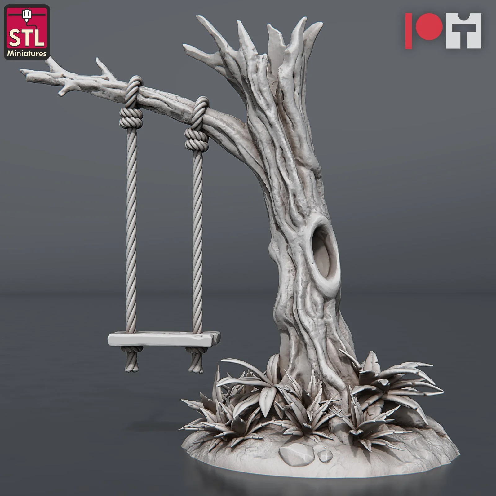 Tree with Wooden Swing Attached