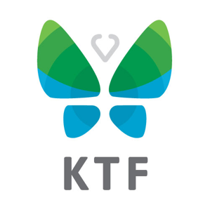 A stylized butterfly logo with green and blue wings and a gray heart shape above, accompanied by the letters 'KTF' below.
