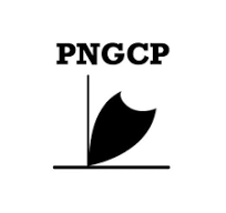 Logo with the text 'PNGCP' and a black leaf-shaped symbol above a horizontal line.