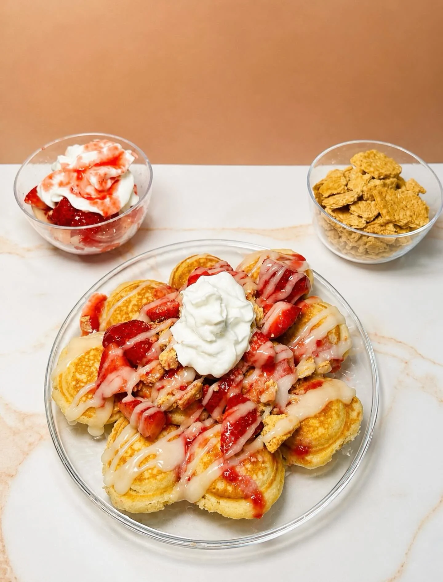 Strawberry Cheesecake 🍓 Sweet and creamy, with a light crunch.

This stack is topped with fresh strawberries, crushed graham crackers, a homemade strawberry compote, cream cheese icing, and whipped cream 🤤

#minipancakes #dmvtreats #smallbuisness