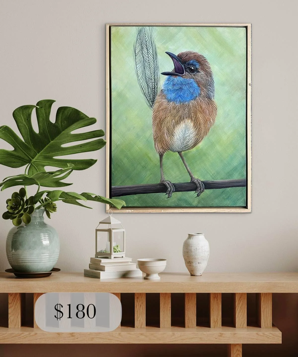 This sweet little emu wren needs a home, get in touch if you&rsquo;re interested ☺️

30x40cm canvas with a floating wooden frame