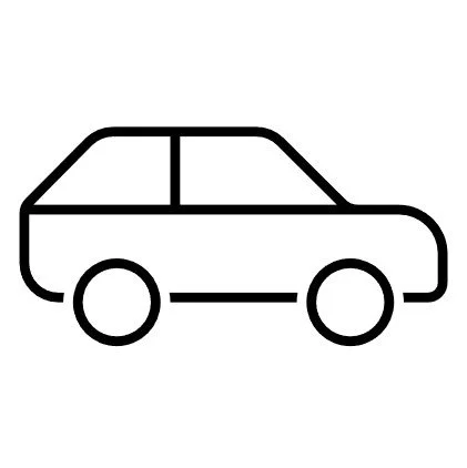 A simple black outline drawing of a car