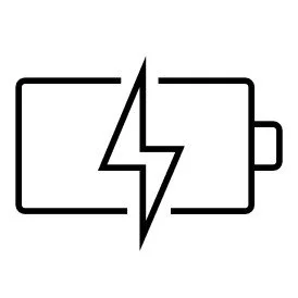 Battery icon with a lightning bolt indicating low or no charge.