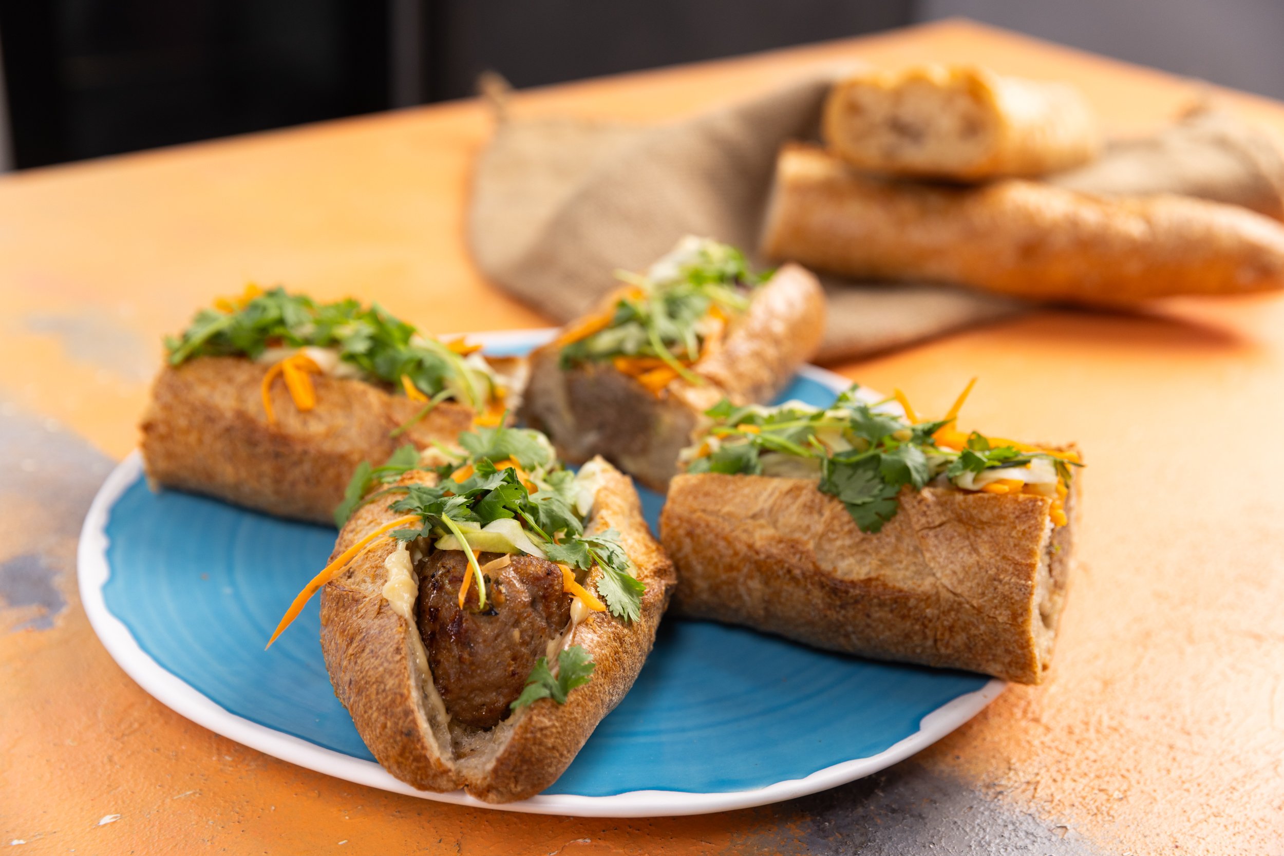 Banh Mi Style Pork Meatball Subs with Quickles, Sriracha & Japanese Mayo
