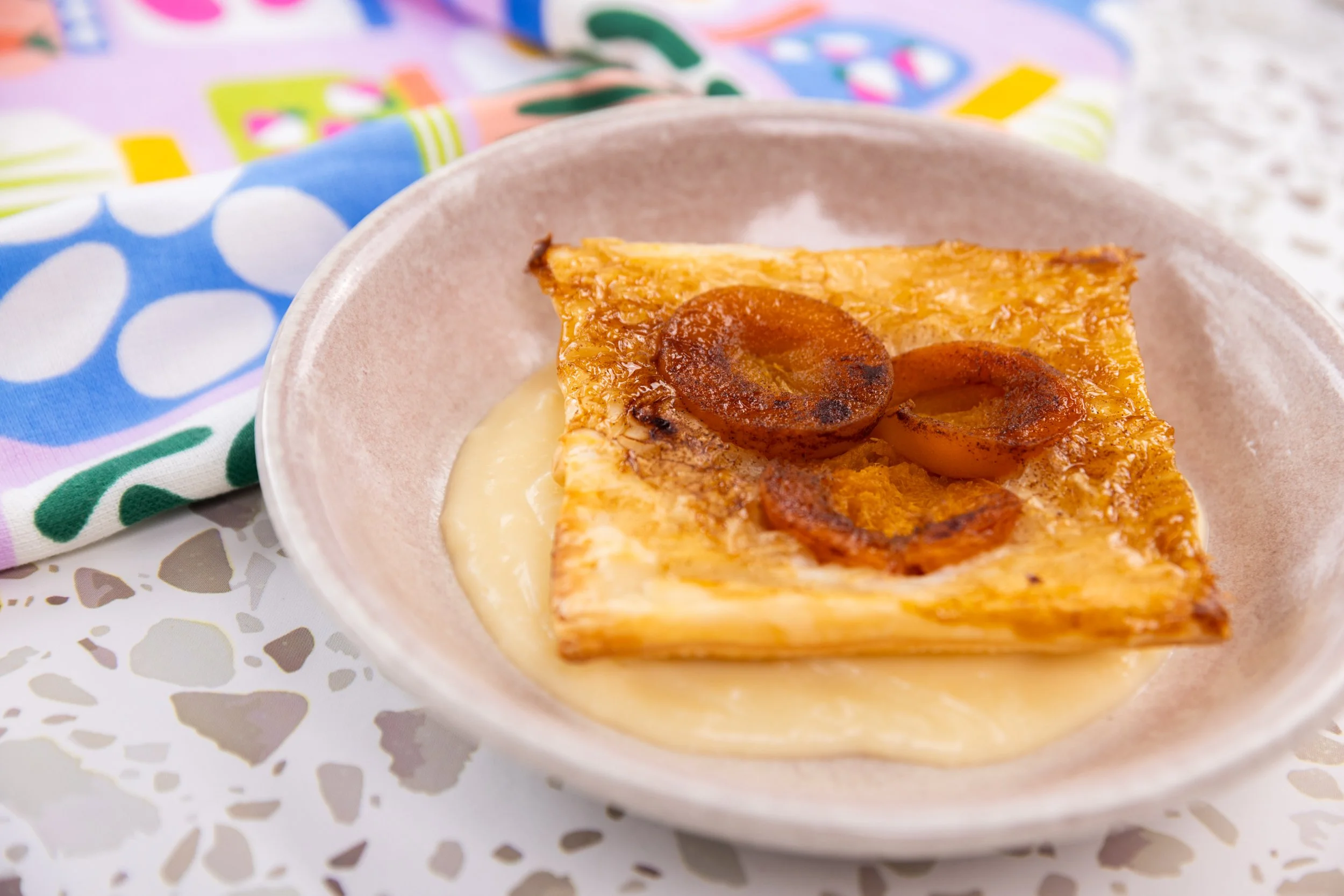 Upside Down Apricot Pie with Custard