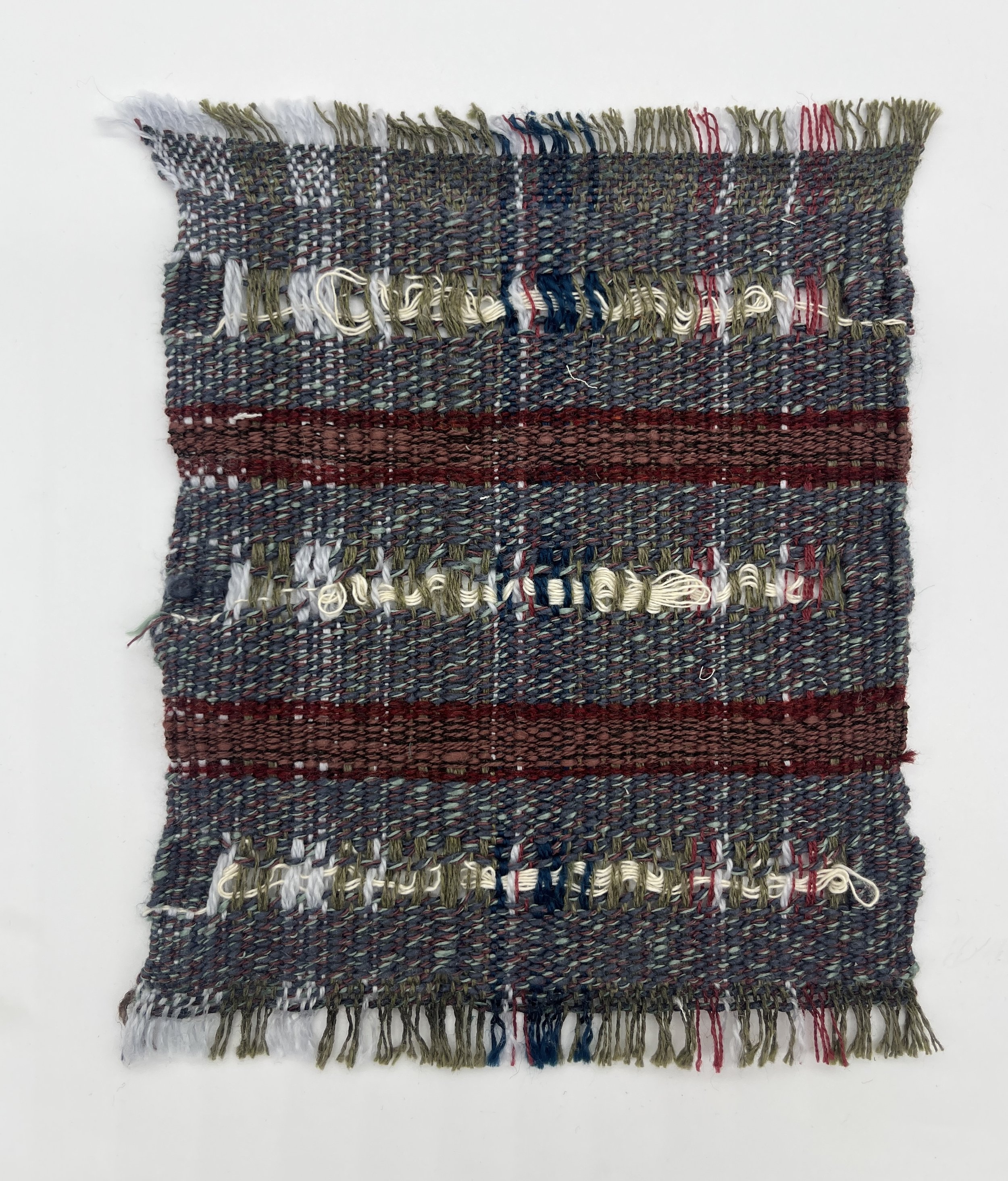 hand manipulation sample: synthetic yarns, 8 × 8 inches, 2025