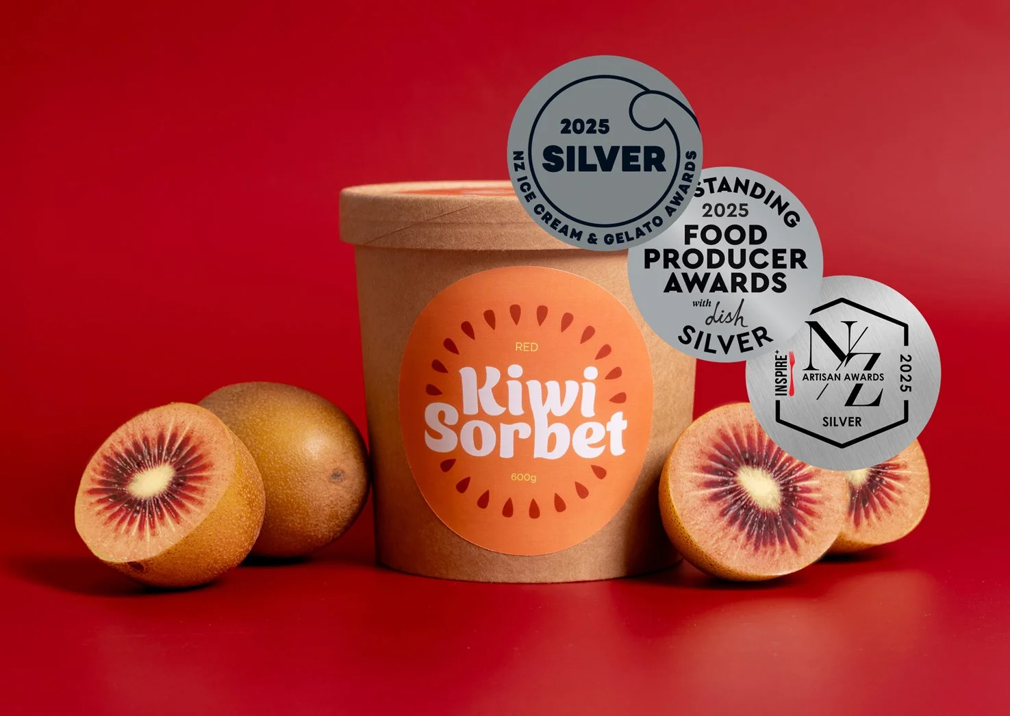 Kiwi Sorbet Red with fresh New Zealand red kiwifruit