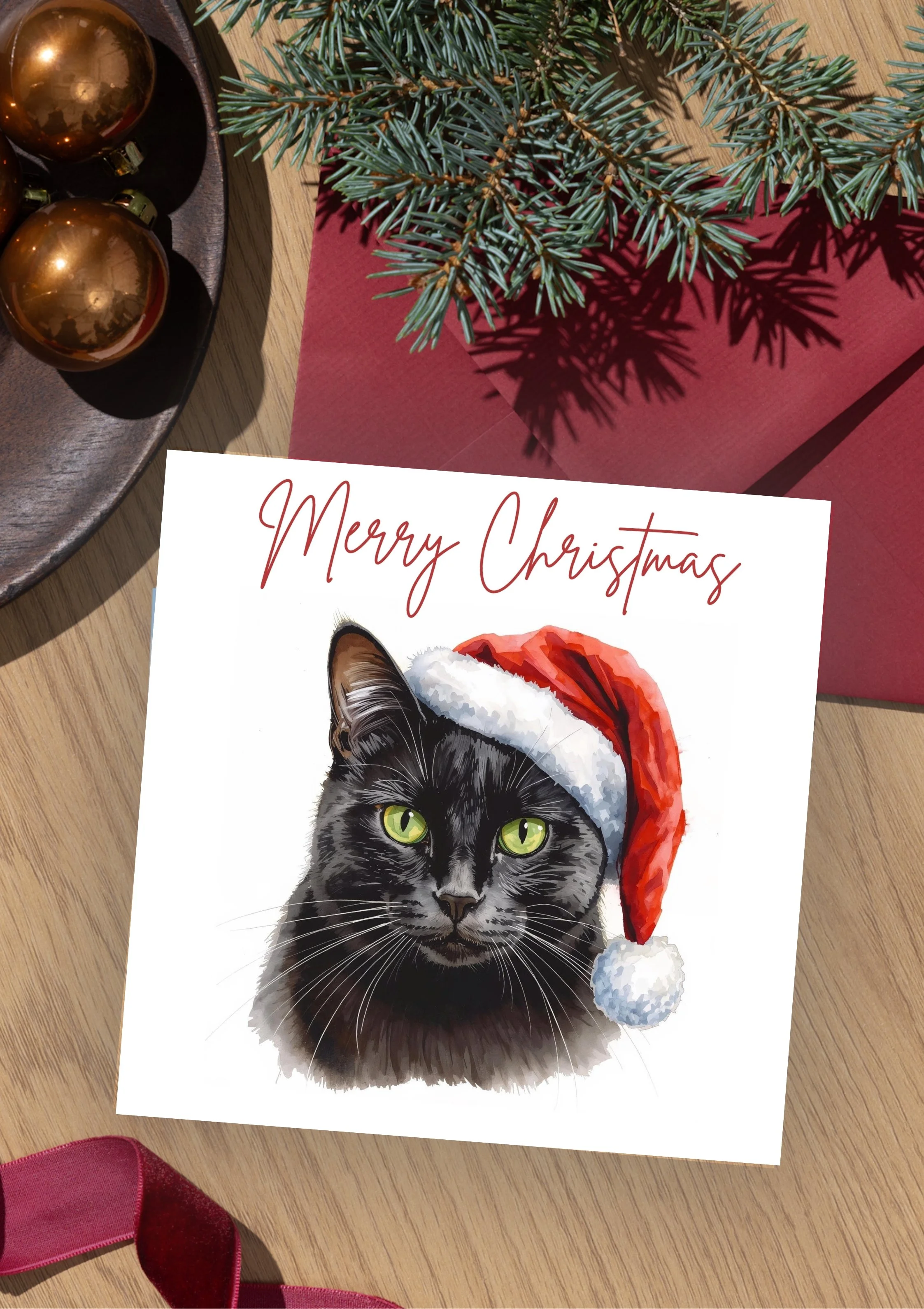 Black Cat Christmas Greeting card