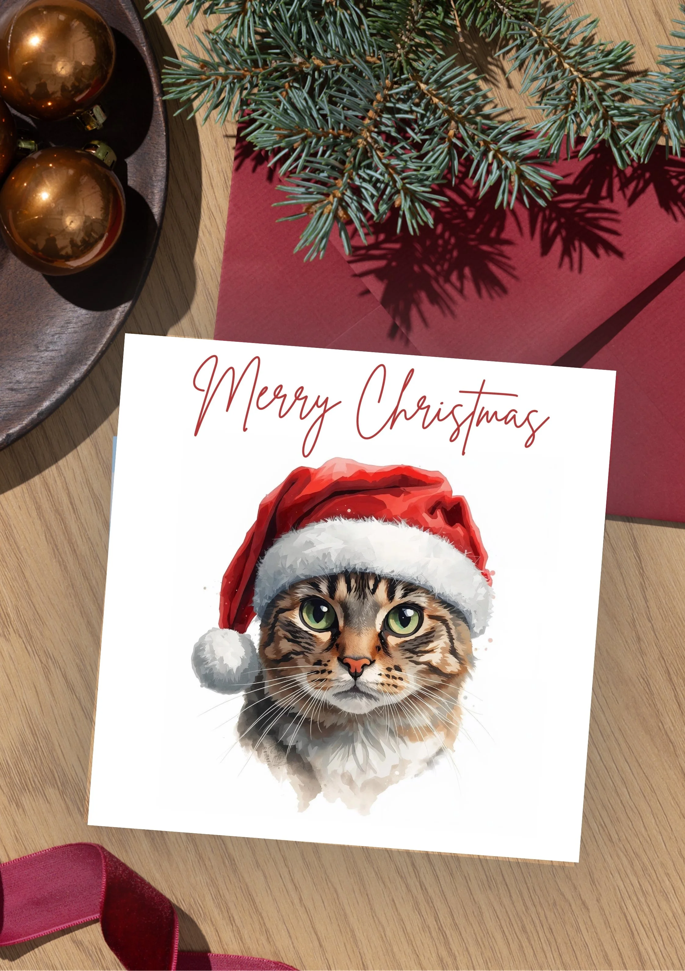 Tabby Cat Christmas Greeting card