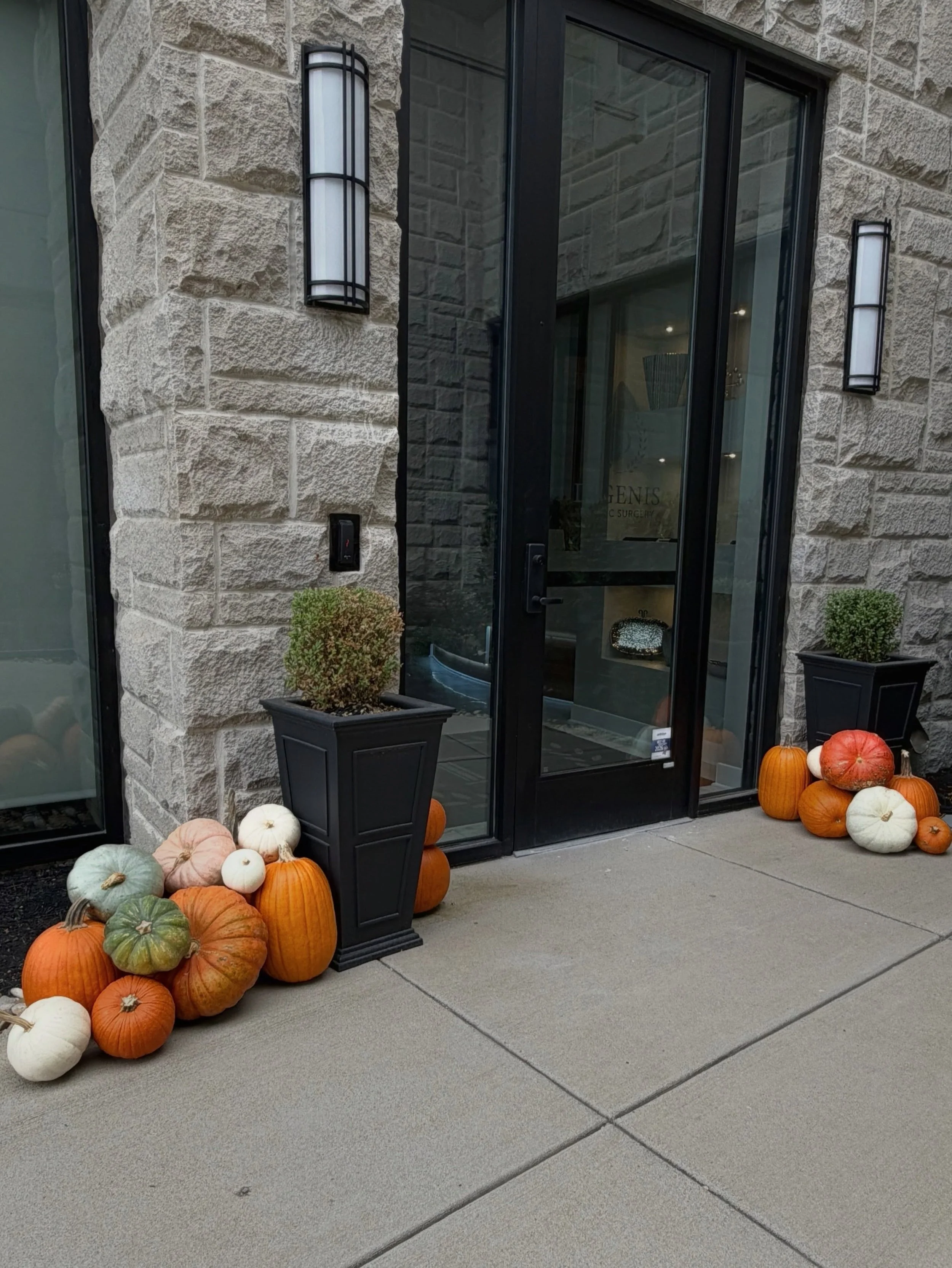 @digenisplasticsurgery is ready for fall! 😍 They chose the Petite Pacakge and it highlights their entrance perfectly.

Hello Pumpkin delivers designs and disposes of pumpkins for your porch. We service southern Indiana and the greater Louisville Ken