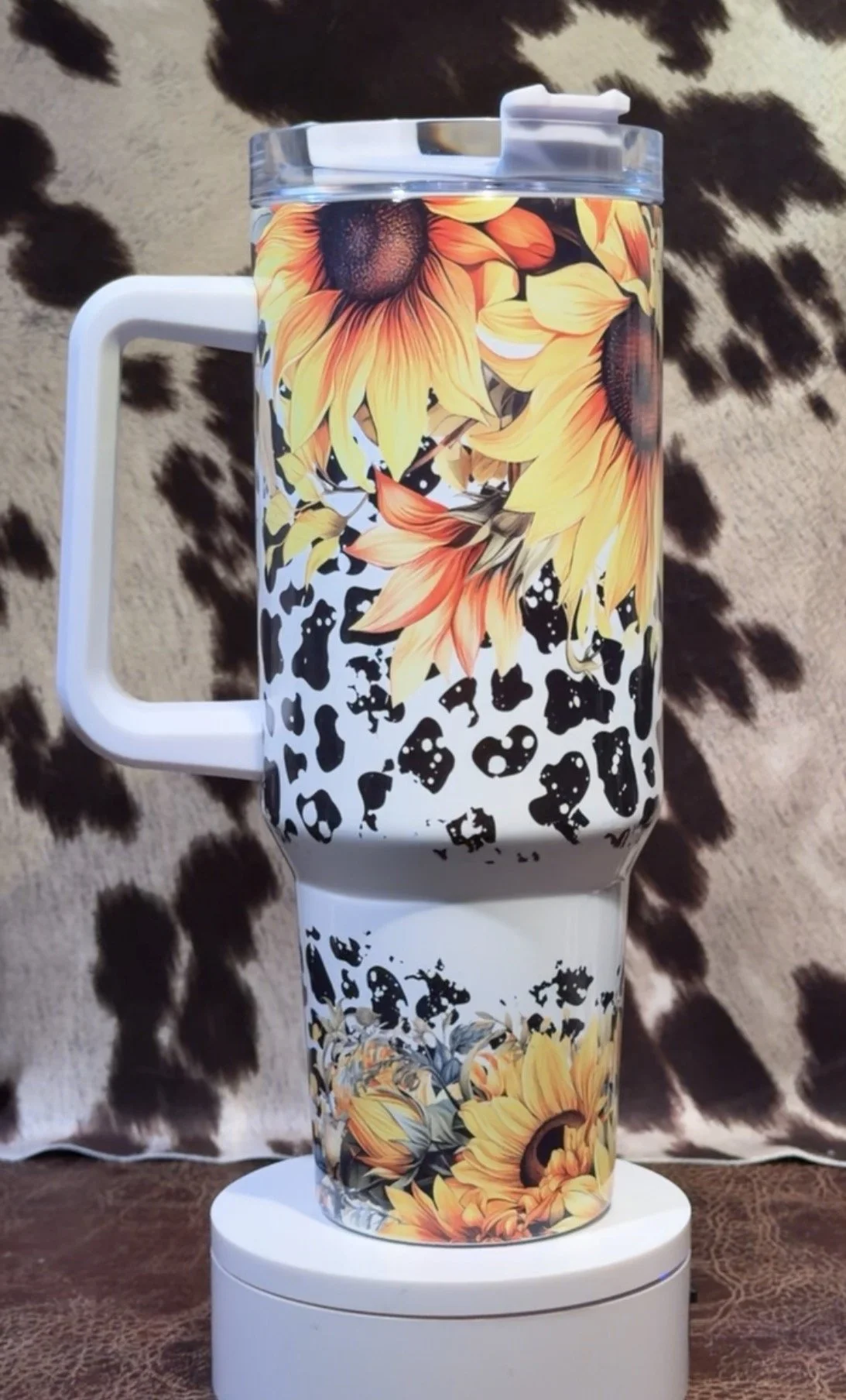Country Sunshine  - Sunflower Cow Print 40 oz Tumbler
