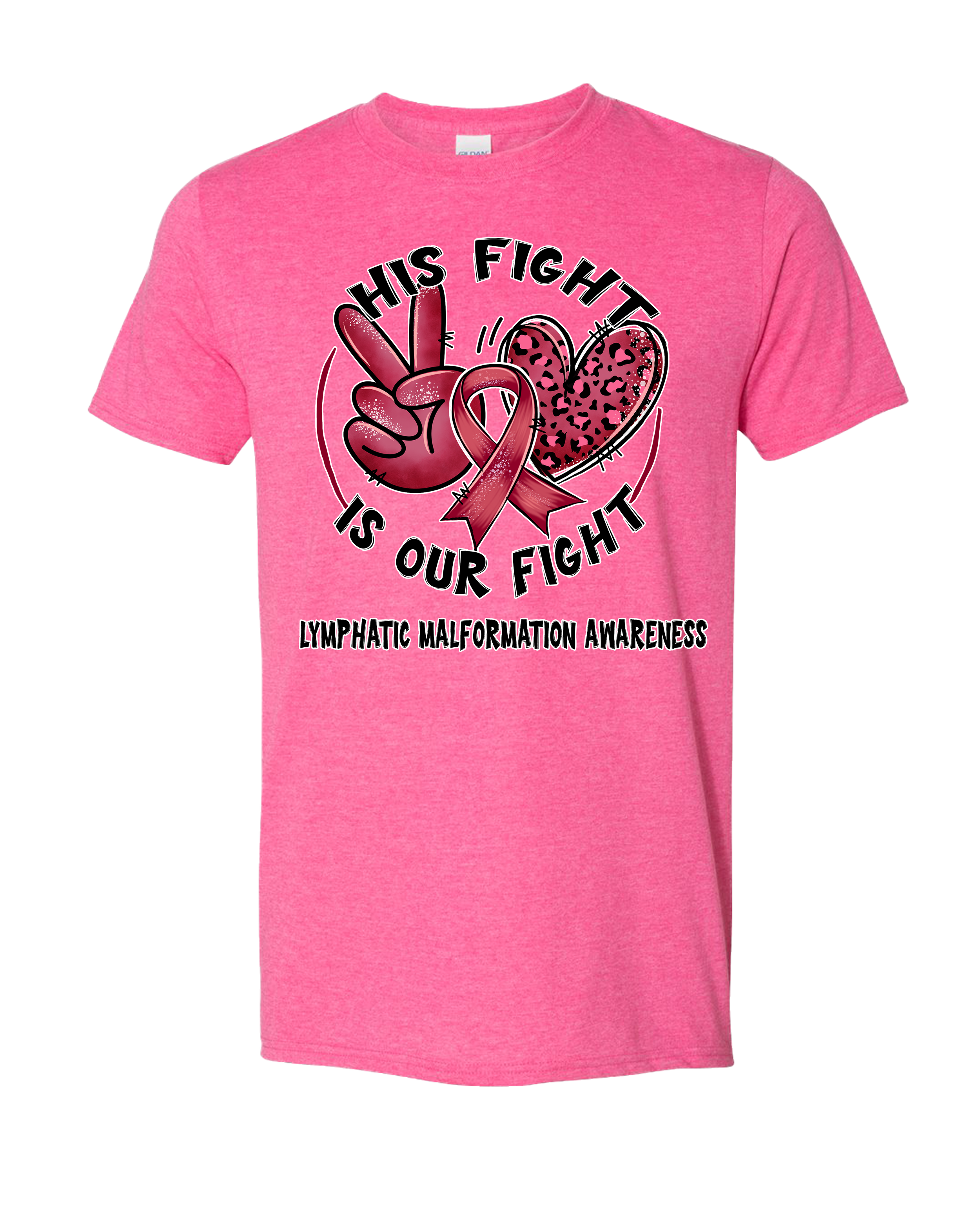 His Fight Our Fight on Heather Heliconia Shirt.png