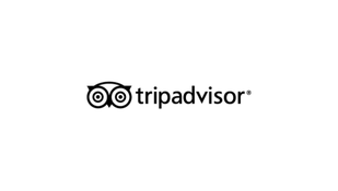 Text reads 'tripadvisor' with its owl logo above it, all in white on a black background.