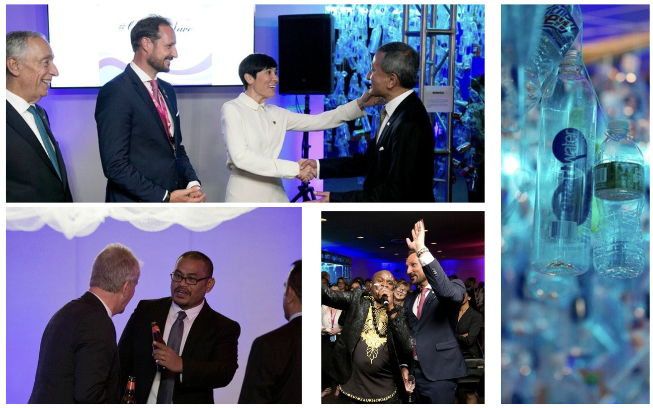 Guests at a formal brand event with a handshake moment and live vocal performance
