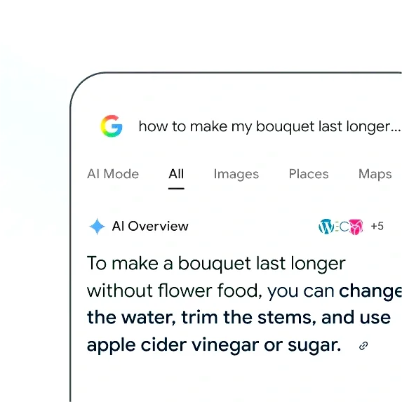Visual demonstration of Google's AI Overview feature, showing how search results now include AI-generated summaries.
