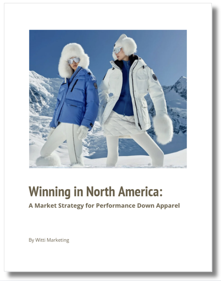 Case study document for a performance apparel brand, detailing market strategy and growth plans for North America.