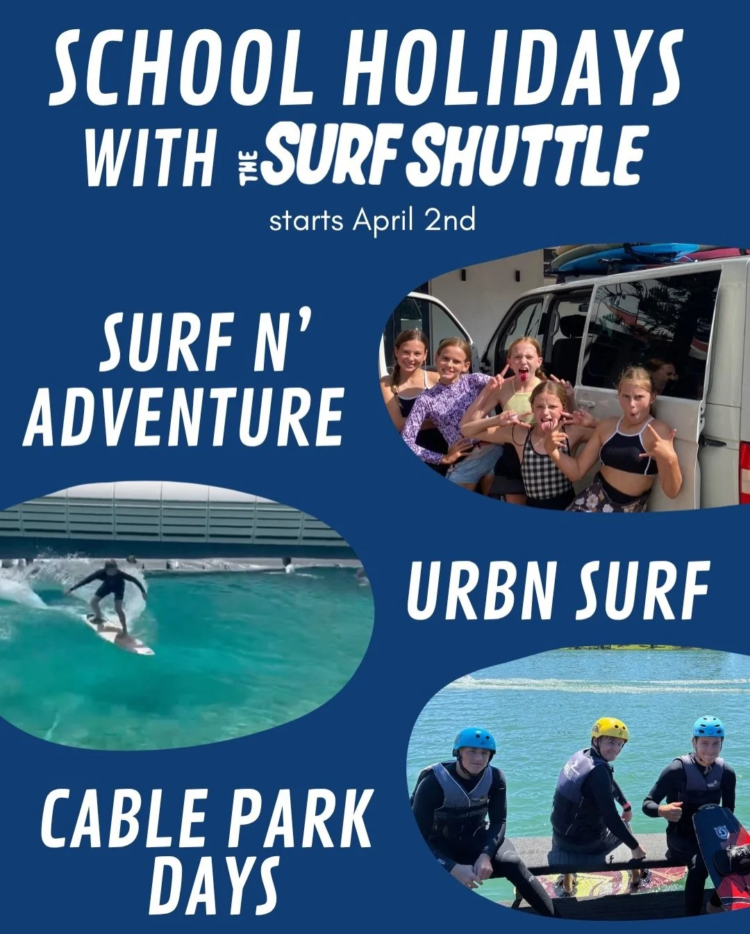It&rsquo;s all happening at TSS these school holidays! 

SURF N&rsquo; ADVENTURE: Every day of the week!!!
CABLE PARK DAYS: Friday 10th &amp; 17th
URBN SURF: Select days - link in bio for more info

Got 4+ kids and want to do an activity not currentl