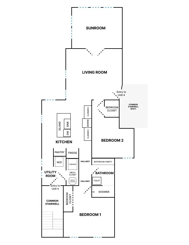 Unit 4 — 2 Bedroom, Sunroom, 1 Bathroom · 1,060 sq ft