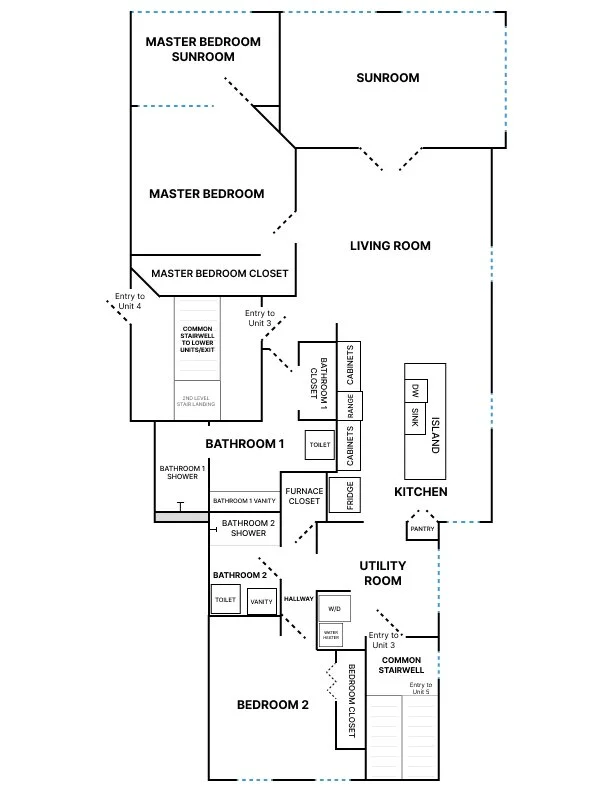 Unit 3 — 2 Bedroom, 2 Bathroom, Dual Sunrooms · 1,486 sq ft