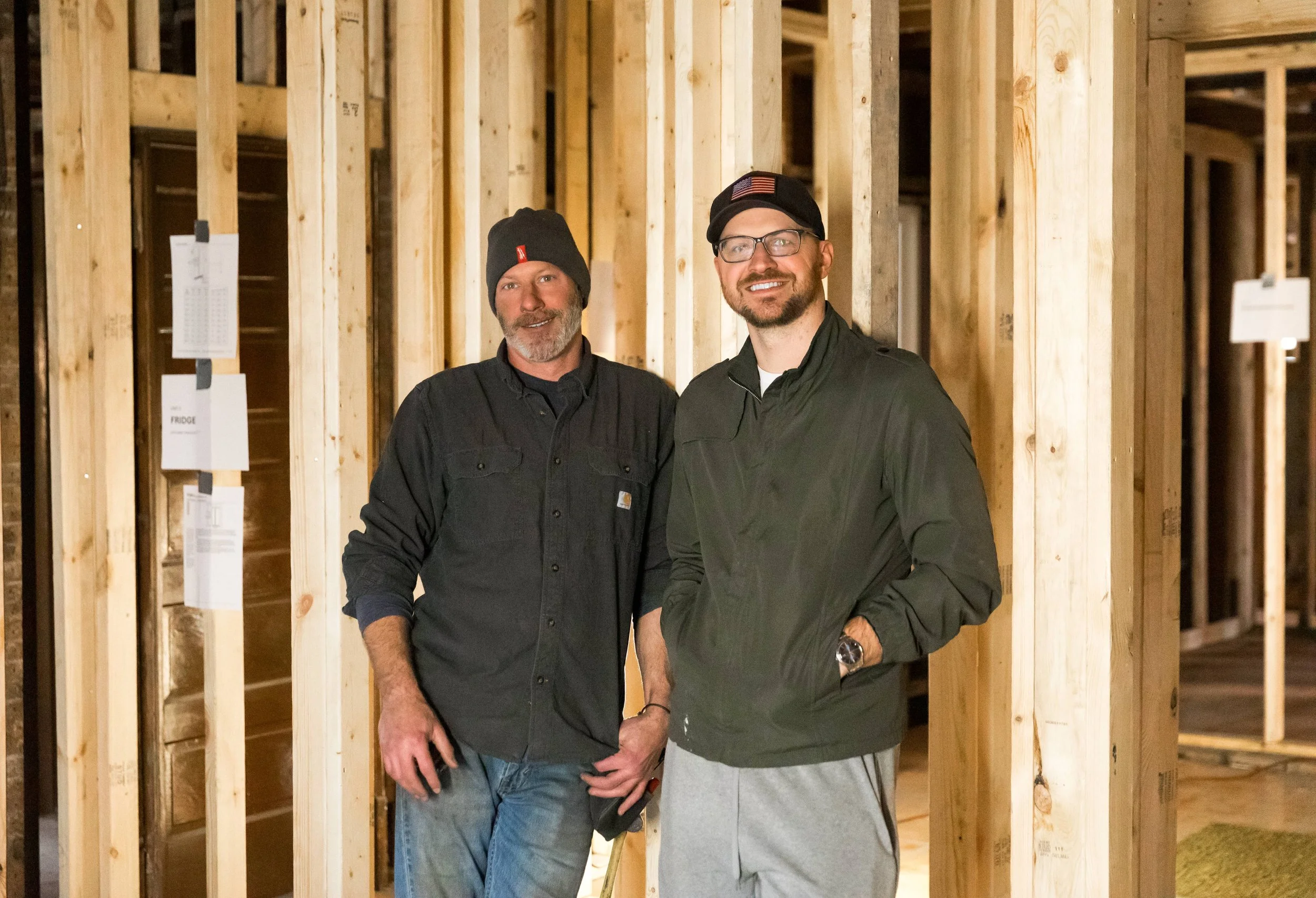 Beau Roberts and Ben Witkins during the renovation of Francis Apollo Apartments