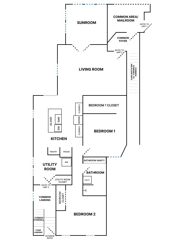 Unit 2 — 2 Bedroom, Sunroom, 1 Bathroom · 1,180 sq ft