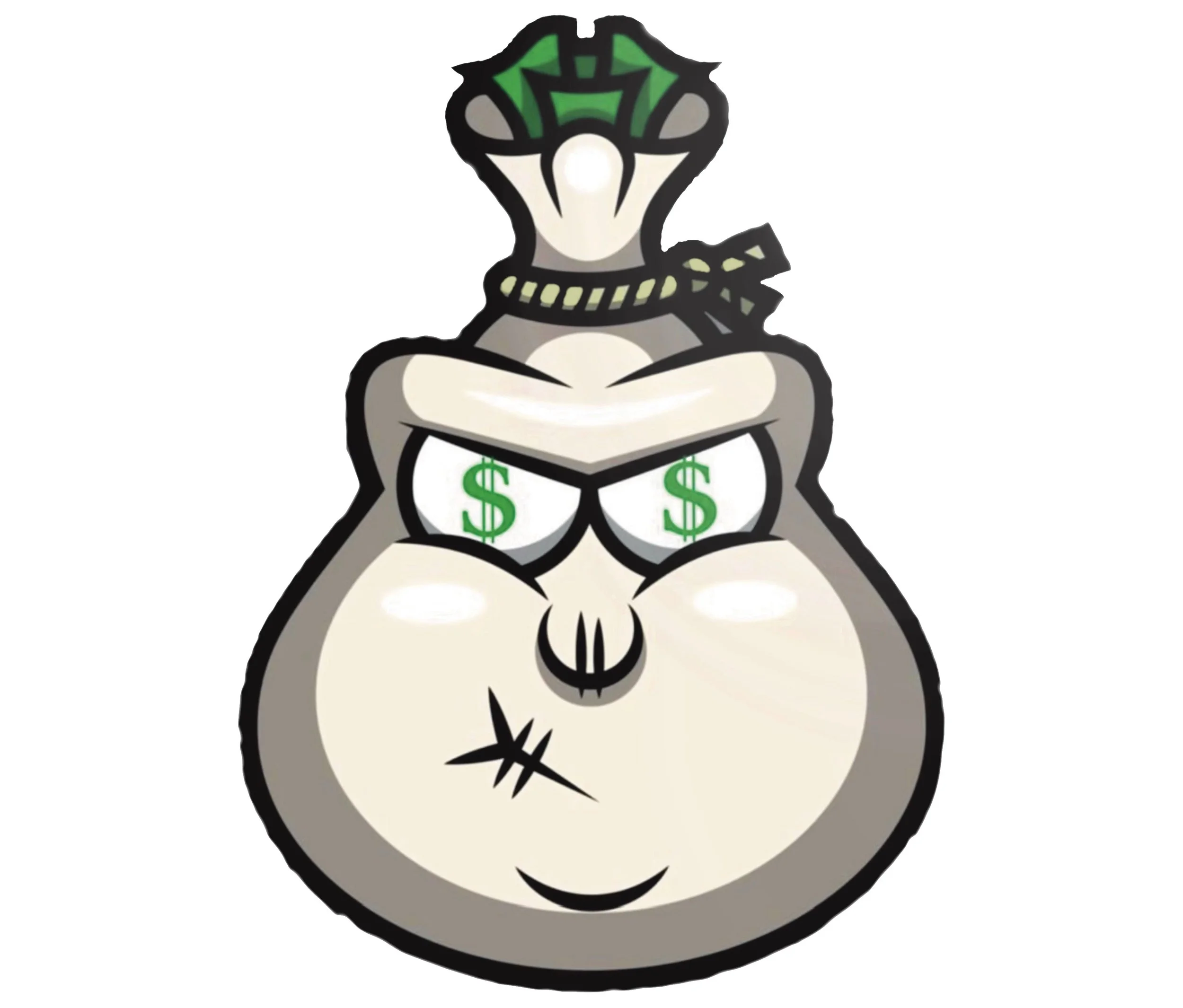Cartoon illustration of a muscular rat with green dollar signs on its white fur shorts, sitting cross-legged with arms crossed, against a plain white background.