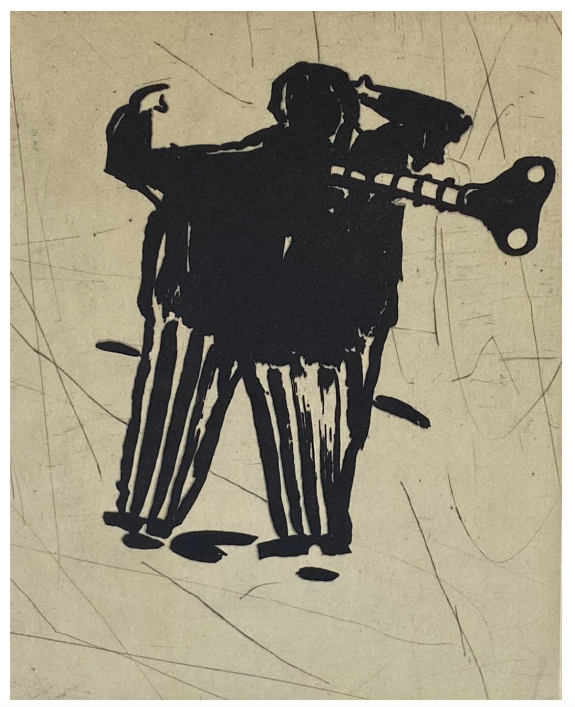 Chris Ingham
Wind up man IV
Etching with Sugar Lift, Chine Collé
Plate size 15.5x19.5cm
Edition of 5
