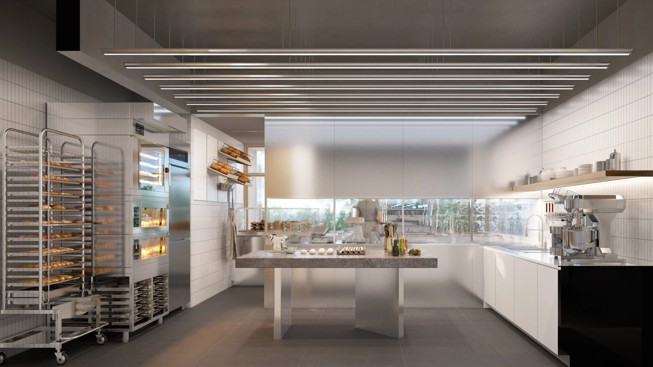 ภายในร้าน PP Puff ชั้นวางขนม สไตล์ Minimal สะอาดตา ออกแบบโดย Fractal Studio